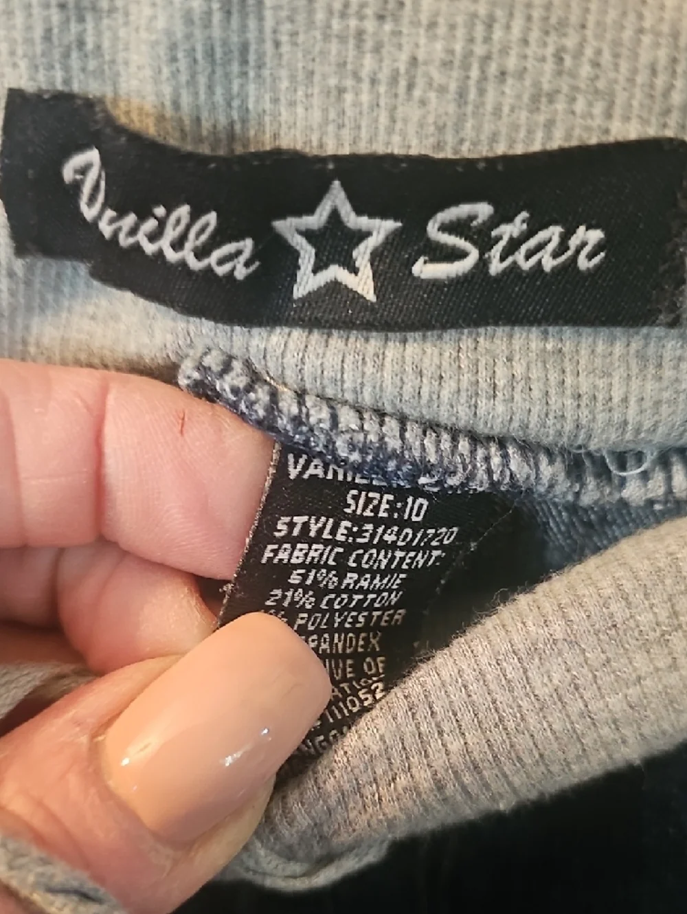 Vanilla Star Girls Blue Denim-Style Shorts with Gray Knit Waistband Size 10